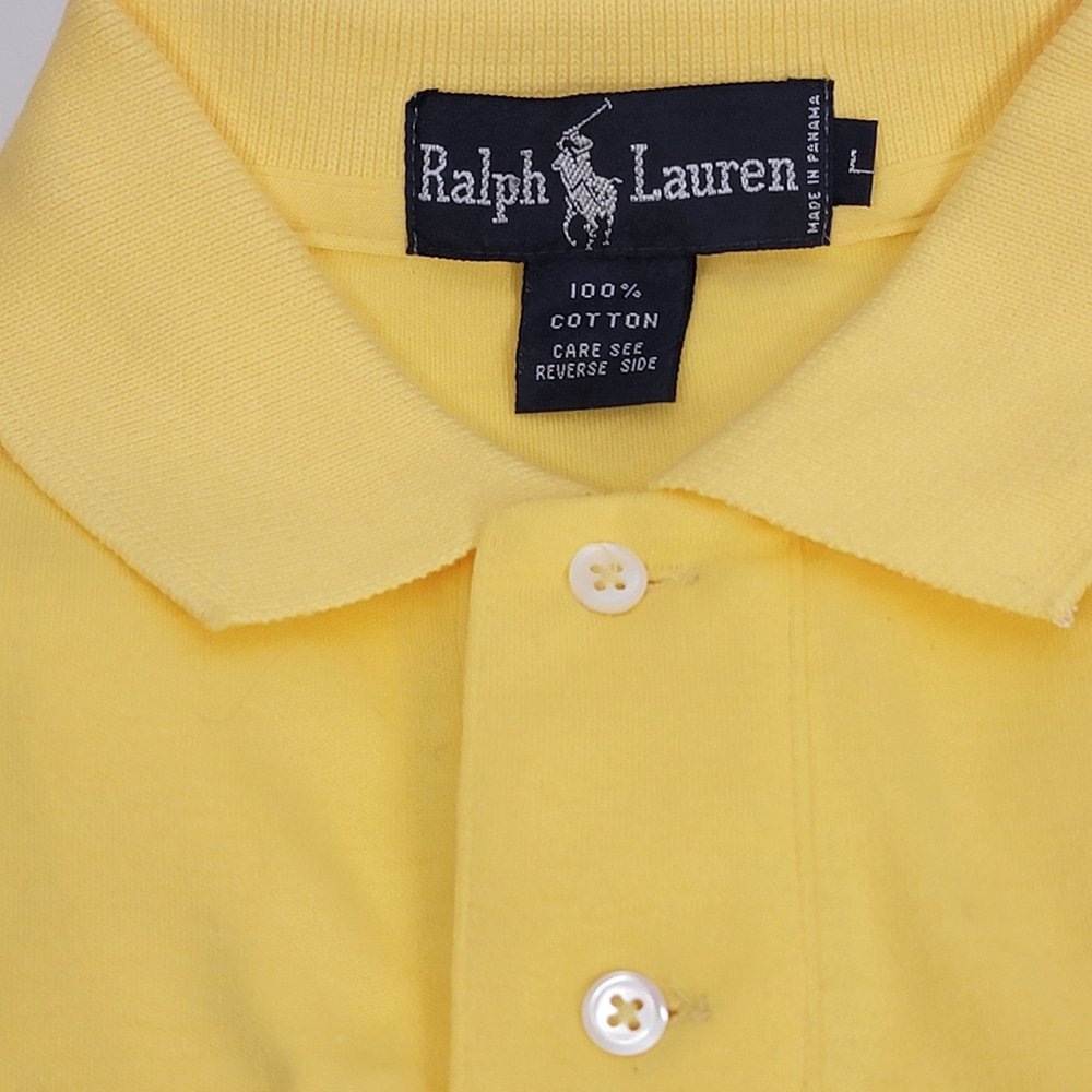 Ralph Lauren Men's Polo Shirt Bright Yellow Blue Pony Large Smooth Cotton Jersey - Picture 3 of 5